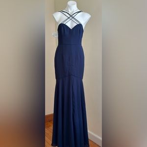Fame & Partners NWT Maxi Dress Blue Mermaid Front Criss Cross  Straps SZ 6